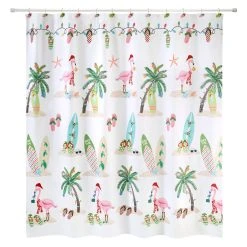 Outlet 🔥 Avanti Linens Flamingo Jingle Shower Curtain 🛒