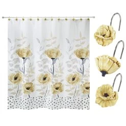 Best Sale 😀 Avanti Linens Marielle Shower Curtain & Shower Hook Set - Yellow 🛒